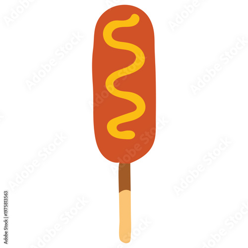 Corn dog with mustard drizzle