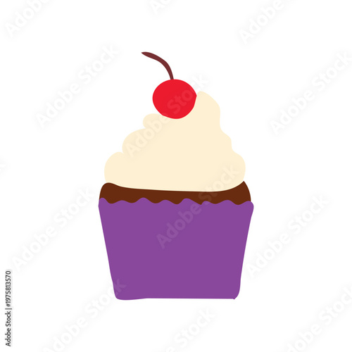 Cupcake with white frosting and a red cherry on top