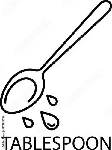 Simple line drawing of a tablespoon with dripping liquid black and white