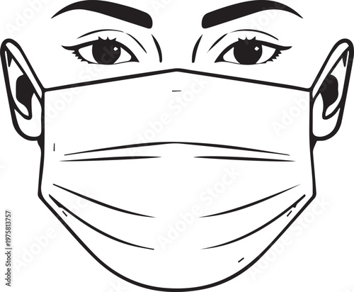 An eye-level view of a medical mask worn, symbolizing the importance of health protection, safety, and awareness. 