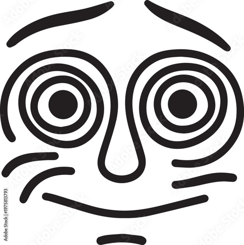 An illustration of a face with its eyes forming spiral, with lines that forming expression.