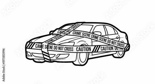 A car is taped off with caution and crime scene tape
