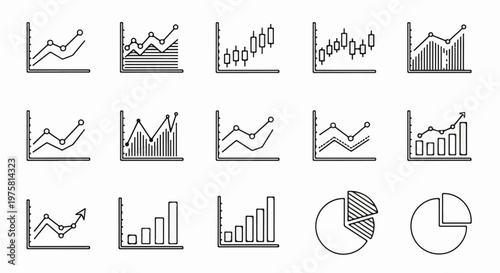Collection of various financial and business data graph icons