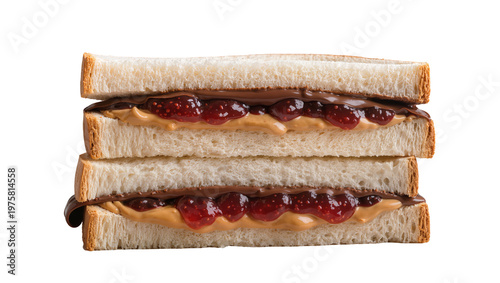 Fotografie Classic Peanut Butter and Jelly Sandwich with Crusty Bread Slices