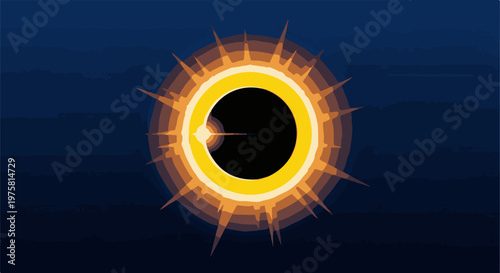 Stylized sun corona with spikes radiating outwards against dark blue