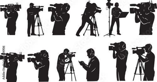 Silhouettes of photographers and videographers at work in studio