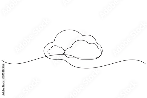 Cloud landscape continuous one line art minimalist fluffy clouds design

