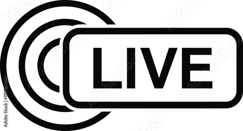 Black and white 'live' broadcast icon with circular wave design