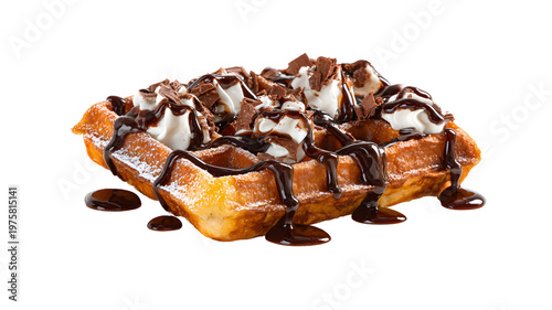 Waffle with whipped cream and chocolate syrup