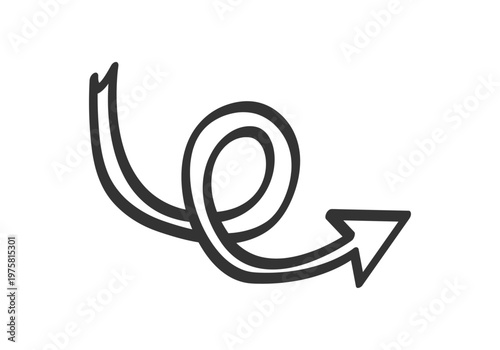 Flecha negra dibujada a mano con trazo irregular y forma de bucle 