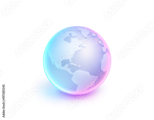 Wallpaper Mural Glossy 3D semi‑transparent globe with a soft blue‑purple‑pink gradient and a matte‑glass effect, floating on a clean white background and symbolizing global connection and modern digital aesthetics. Torontodigital.ca