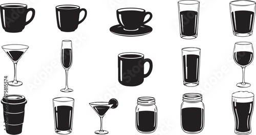 Collection of various drinkware and glasses illustrations