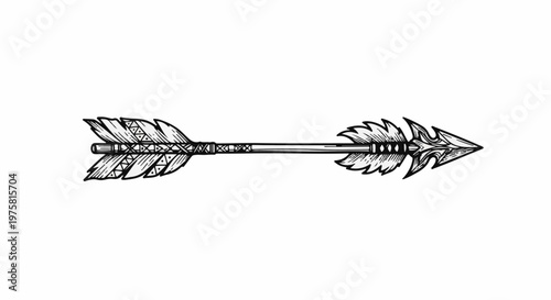 Stylized arrow with feathered fletching and ornate arrowhead
