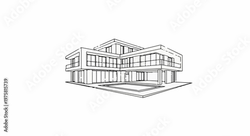 A modern, multi-level residence with large windows and a swimming pool