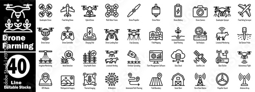 Foto Drone farming icons representing aerial surveillance and crop management