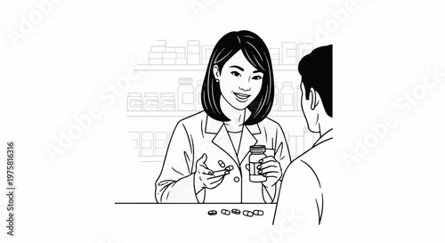 A pharmacist explains medication to a customer in a store