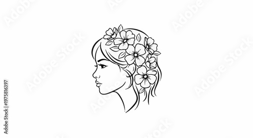 Elegant woman's profile adorned with a cascade of blossoms