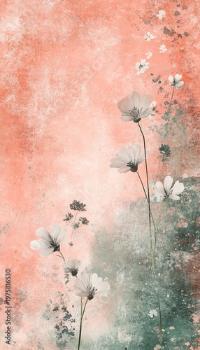 Beautiful Pastel Abstract Floral Painting Texture with Cosmos Poppies and Soft Watercolor Background