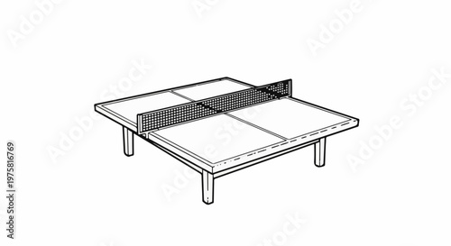 Simple line drawing of a ping pong table with a net