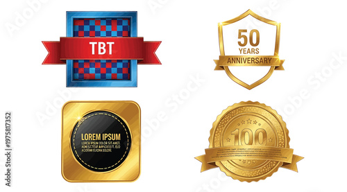 Set of luxury golden and blue badges and shields