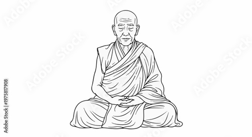 Old monk meditating peacefully in traditional robes, serene expression