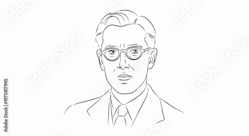 Sketch of a man wearing glasses and a suit