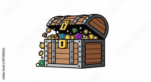 A treasure chest overflows with gold coins and sparkling jewels, ready for discovery