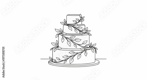 Elegant four-tier cake adorned with delicate leafy branches