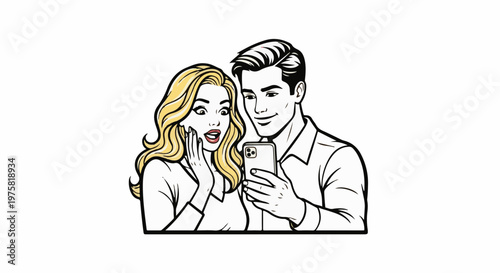 Couple looking at phone in surprise