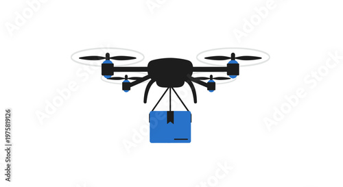 Drone Carrying Blue Box Down.