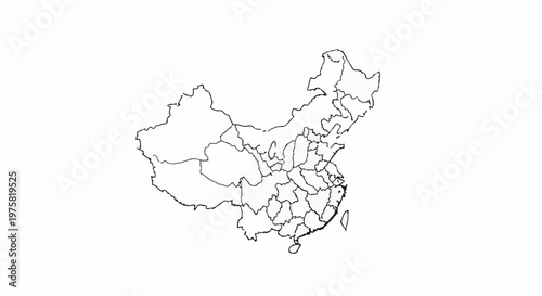 Map of China showing provincial boundaries, stark black and white outline