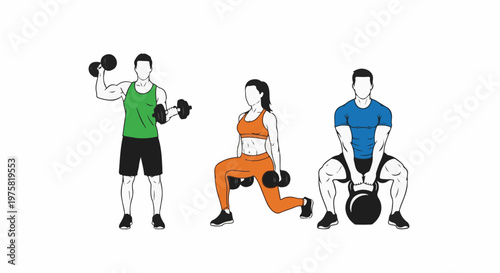 Silhouetted people performing weightlifting exercises