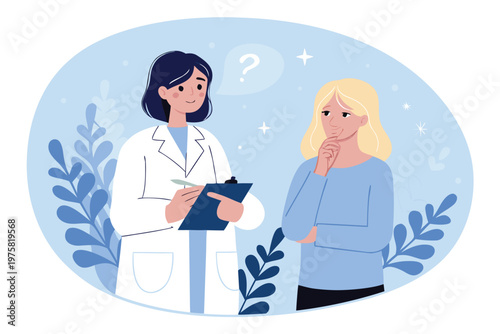 A doctor consults with a concerned patient about her health