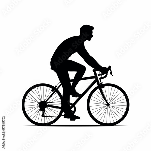 Silhouette of a Man Riding Bicycle Side View