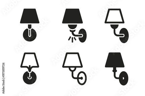 Home Lighting Logos. Lighting design for the home. Icon set. Set Logo of lighting design for the home: wall sconce. harmonious logo variations of the same