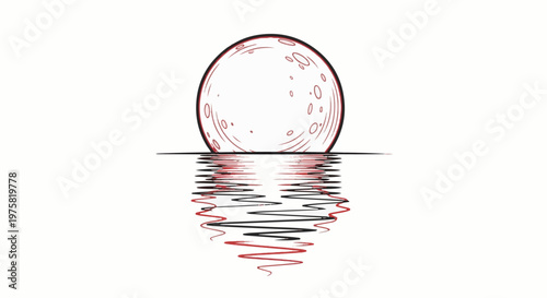 A reddish moon with craters reflects on wavy water