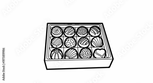 Assortment of twelve assorted decorated chocolates in a gift box