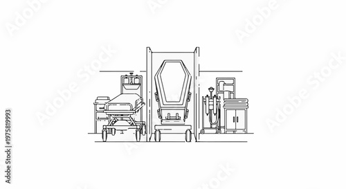 A medical illustration of a futuristic transport system with gurneys and medical equipment