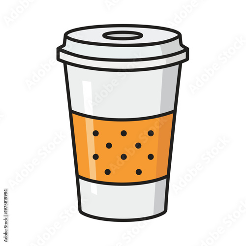 Takeaway Coffee Cup Illustration with Insulating Sleeve for Cafe Branding, Beverage Menu, and Hot Drink Retail Marketing