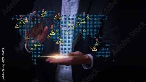 фотографія Businessman holding digital global map showing worldwide logistics network risk