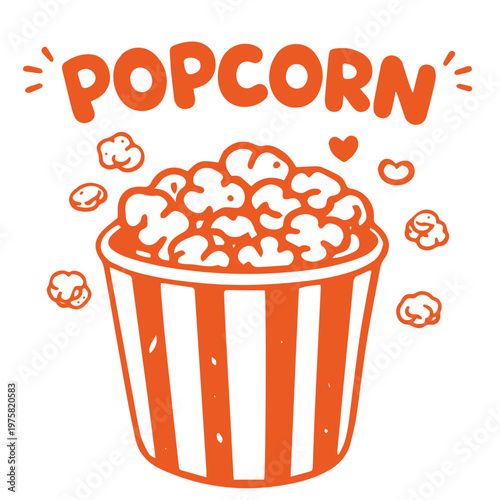 Popcorn bucket snack cinema food simple illustration with popcorn pieces

