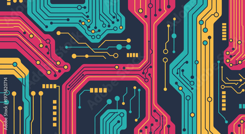 Obraz na płótnie A vibrant, abstract circuit board design evokes technological innovation and dig