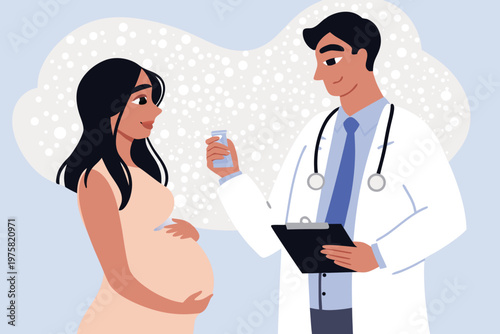 Doctor consults a pregnant woman discussing prenatal care options