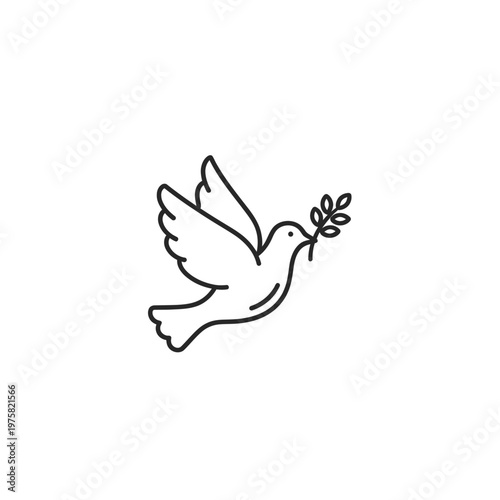 Dove Holding Olive Branch in Flight.