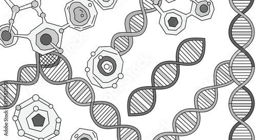 Abstract graphic showing DNA and molecular connections. Inspires innovation and scientific discovery, perfect for medical or tech marketing.