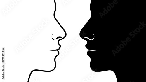 Two stylized human facial profiles facing each other, symbolizing contrast, dialogue, or opposing views.