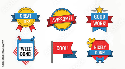 Set of positive feedback and achievement badges for students