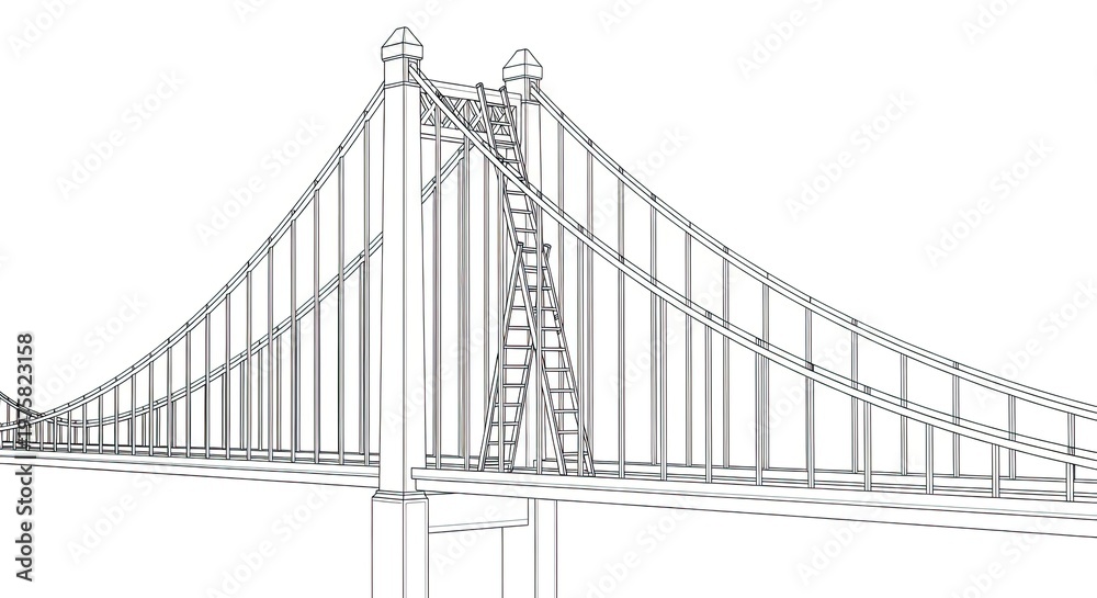 Obraz premium Architectural bridge drawing perspective isolated on white background