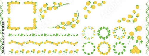 黄色いバラのフレームと装飾セット