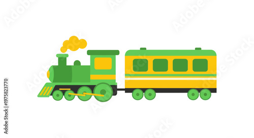 Cute Green and Yellow Toy Train with Smoke